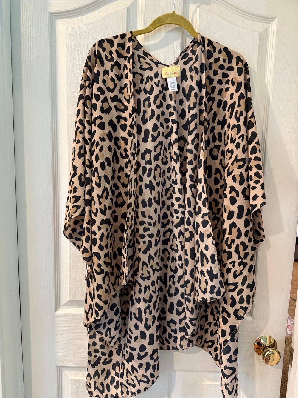 Leopard Print Open Front Kimono - Tan & Black